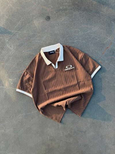 oversized sleeve knitted collar t shirt – embroidered streetwear